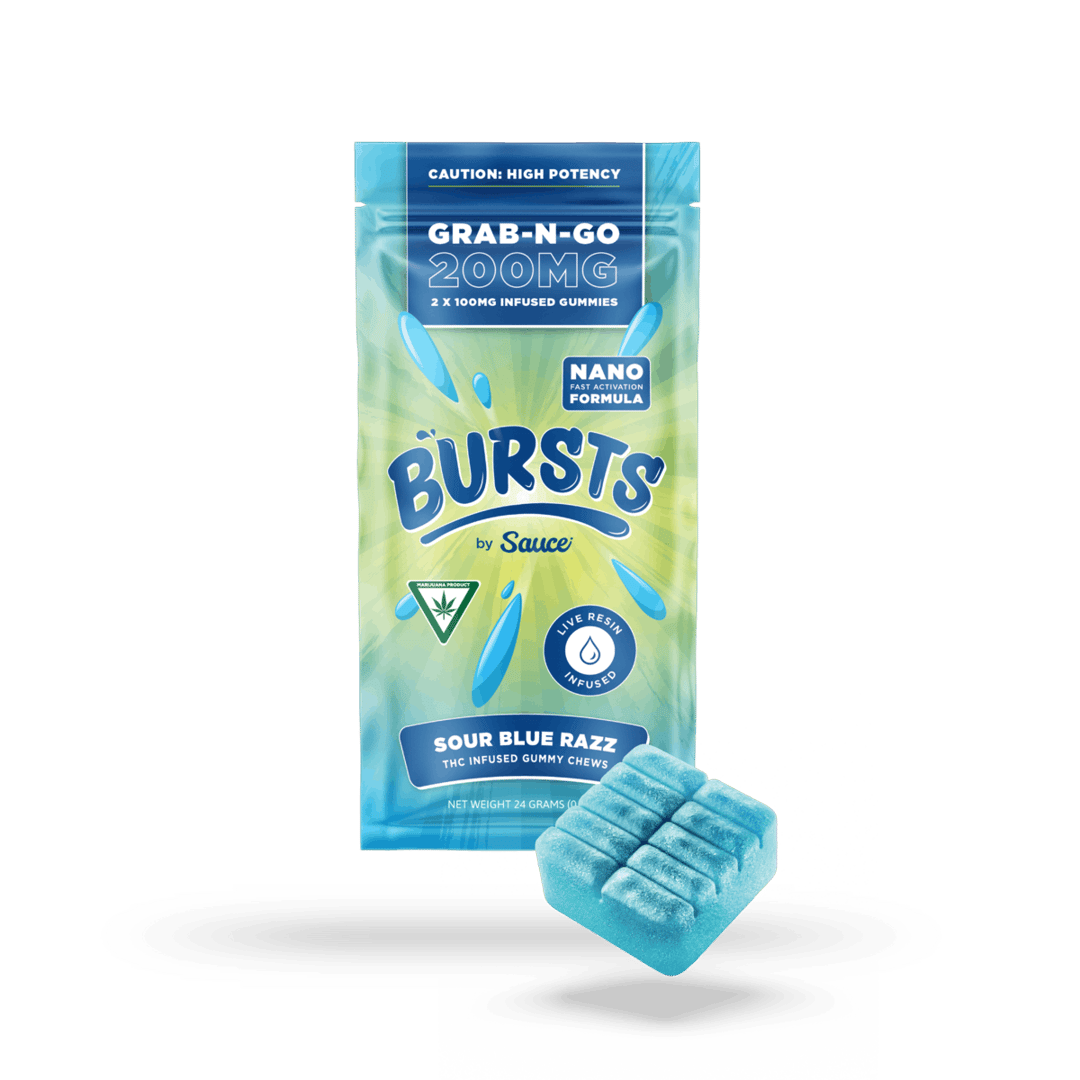 BURSTS Sour Blue Razz - 200MG Live Resin Infused Edibles