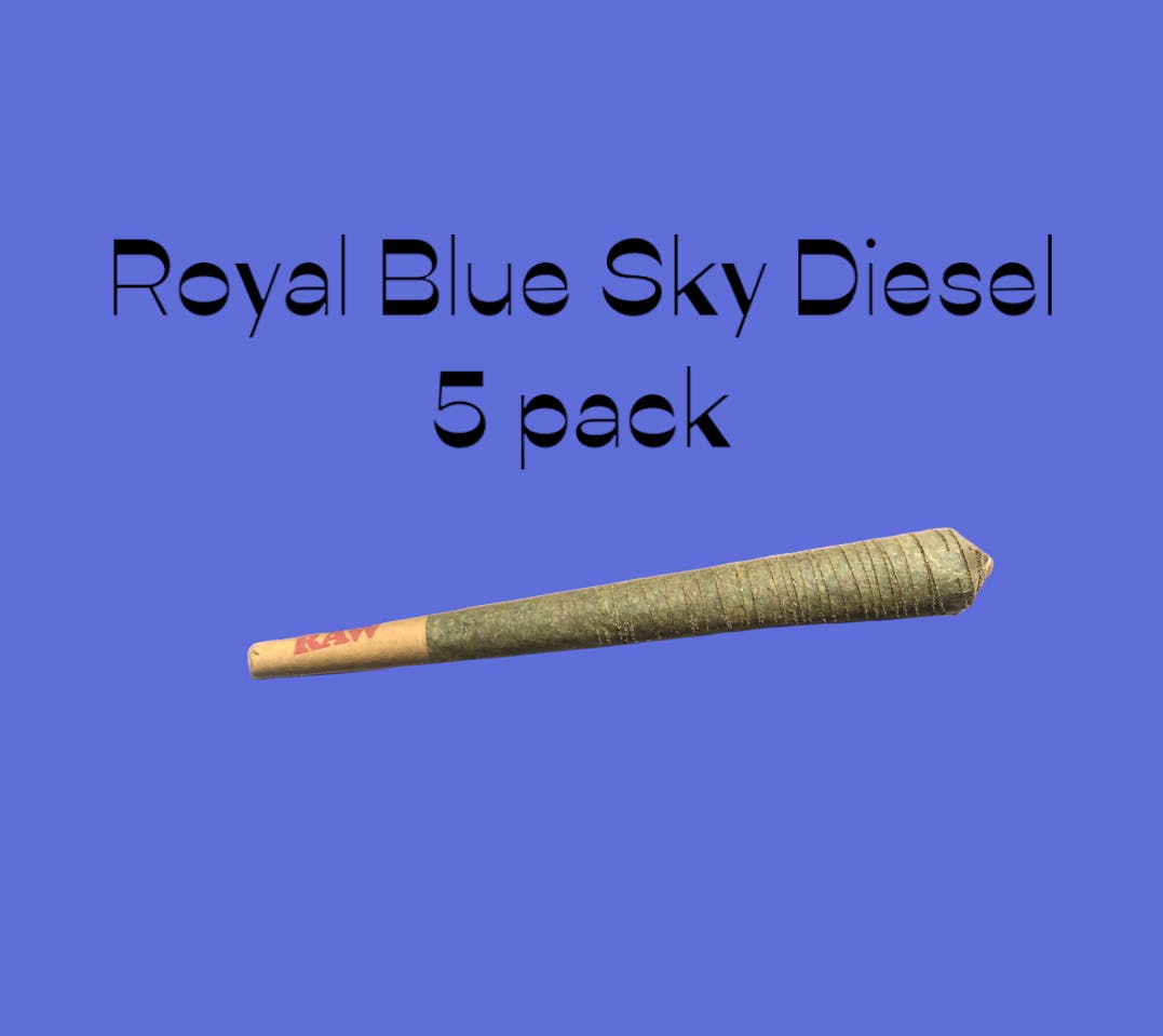 Royal Blue Sky Diesel Pre-Roll w/ Rosin & Kief Coating - 1 1/4s - 5 pack