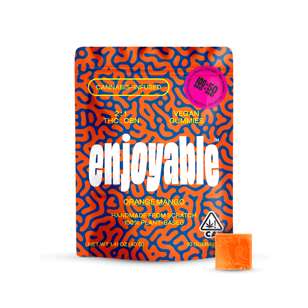 Enjoyable 2:1 THC:CBN Orange Mango Vegan Gummies 100mg:50mg