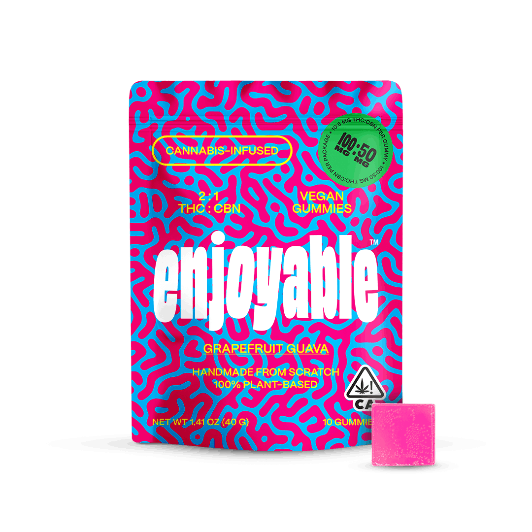 Enjoyable 2:1 THC:CBN Grapefruit Guava Vegan Gummies 100mg:50mg