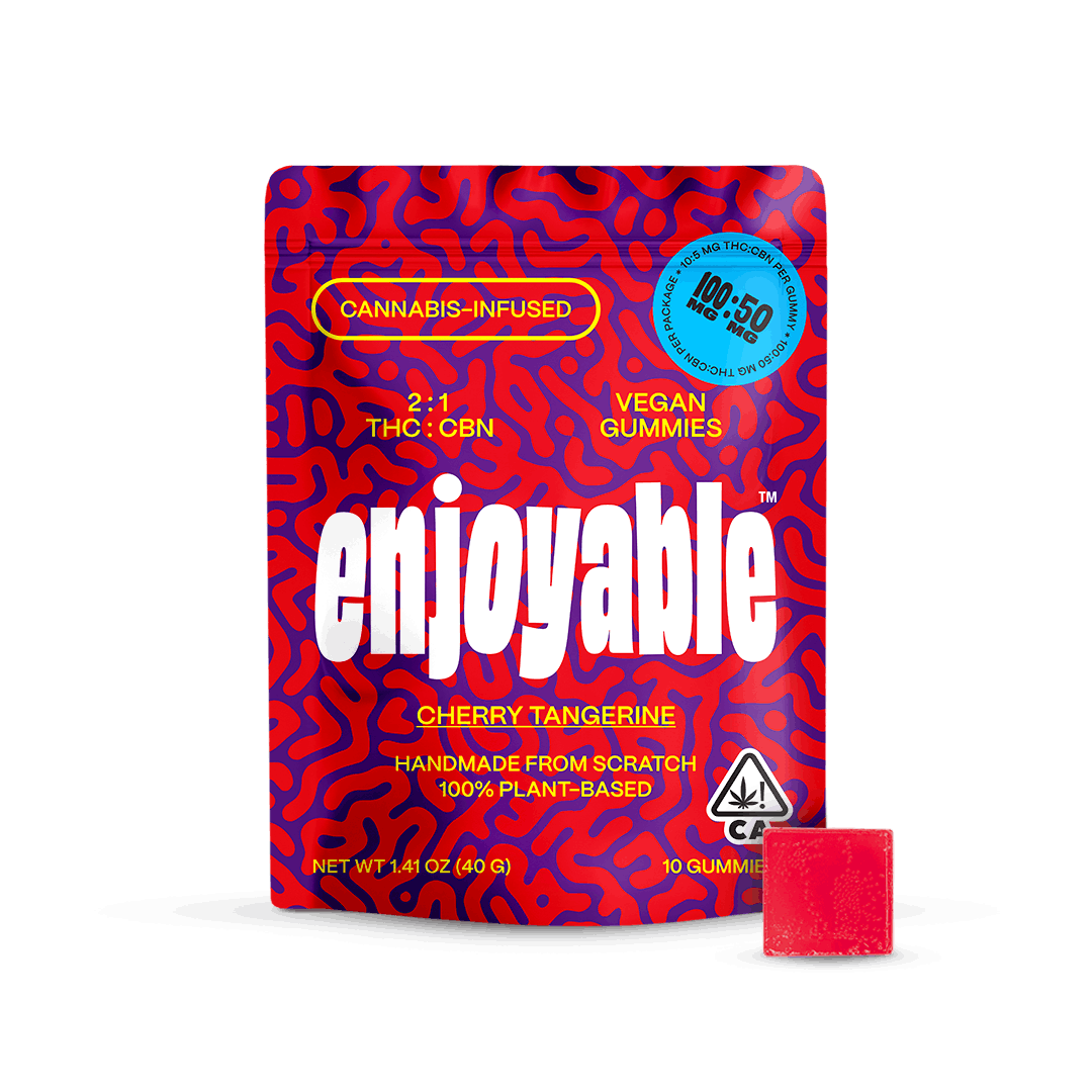 Enjoyable 2:1 THC:CBN Cherry Tangerine Vegan Gummies 100mg:50mg