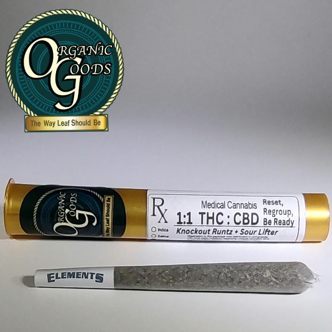 Organic Goods 1:1 THC : CBD Pre-Roll Knockout Runtz x Sour Lifter CBD 1 G