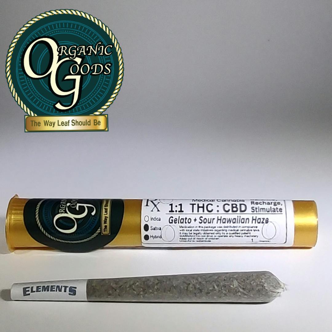 Organic Goods 1:1 THC : CBD Pre-Roll Sour Gelato x Hawaiian Haze 1 G