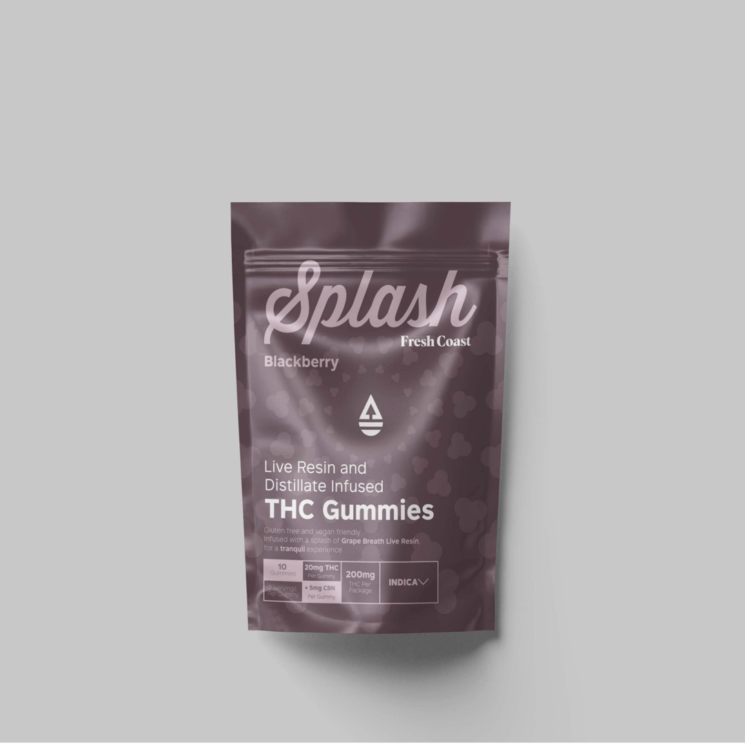 Blackberry/Grape Breath | Splash THC Gummies 200mg | 5mg CBN | Indica