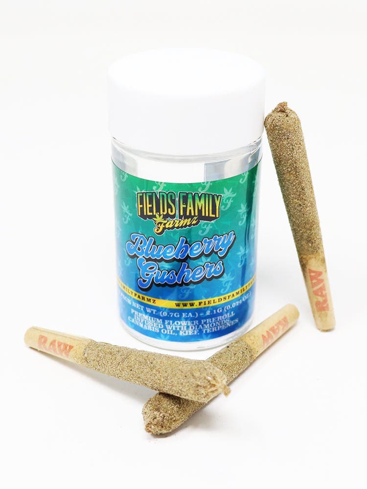 3 Pack - Blueberry Gushers 2.1g Diamond, Oil and Kief Infused Pre-Rolls