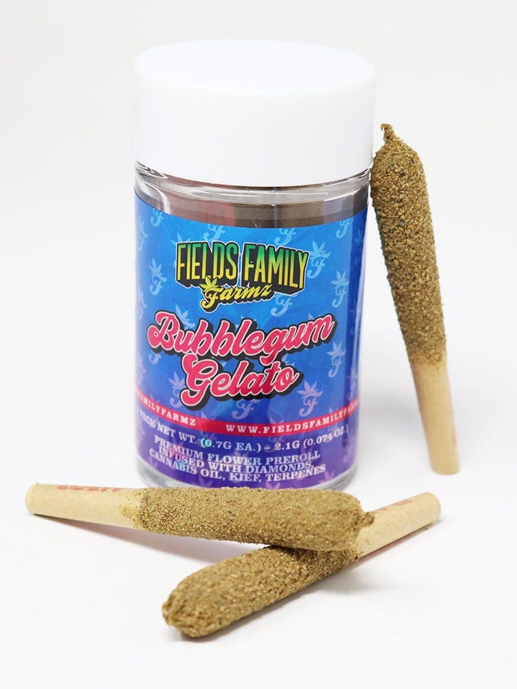 3 Pack - Bubblegum Gelato 2.1g Diamond, Oil and Kief Infused Pre-Rolls