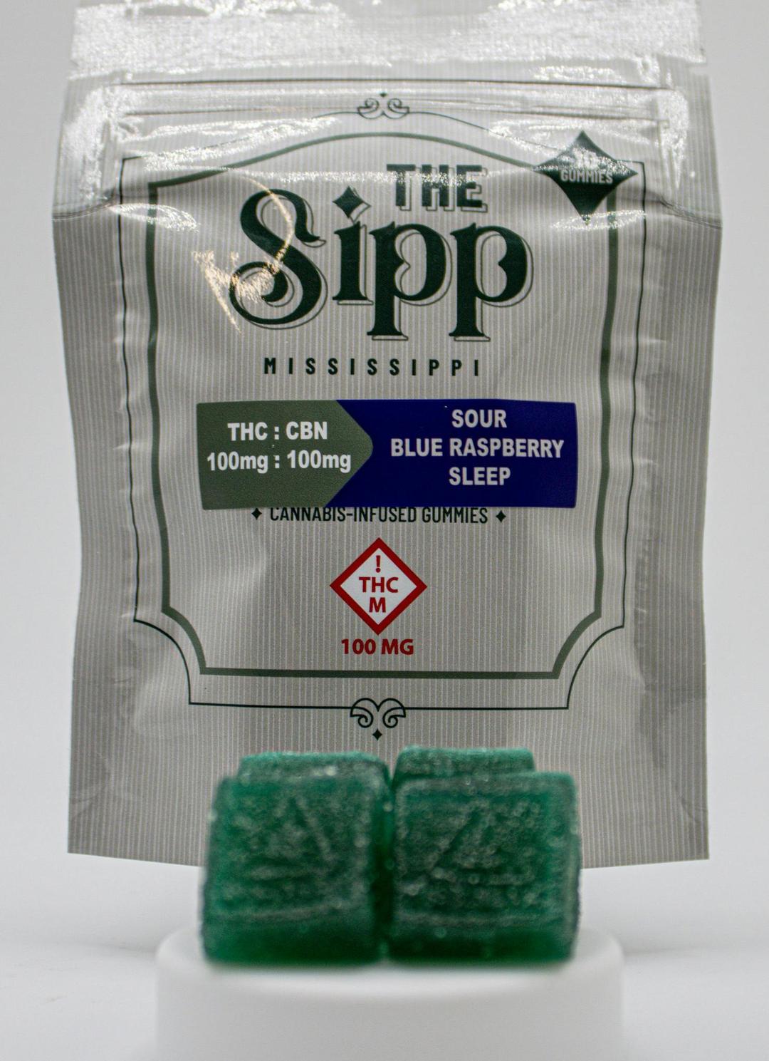 The Sipp: 1:1 CBN 100mg Sour Blue Razz Sleep Gummies (10pk)