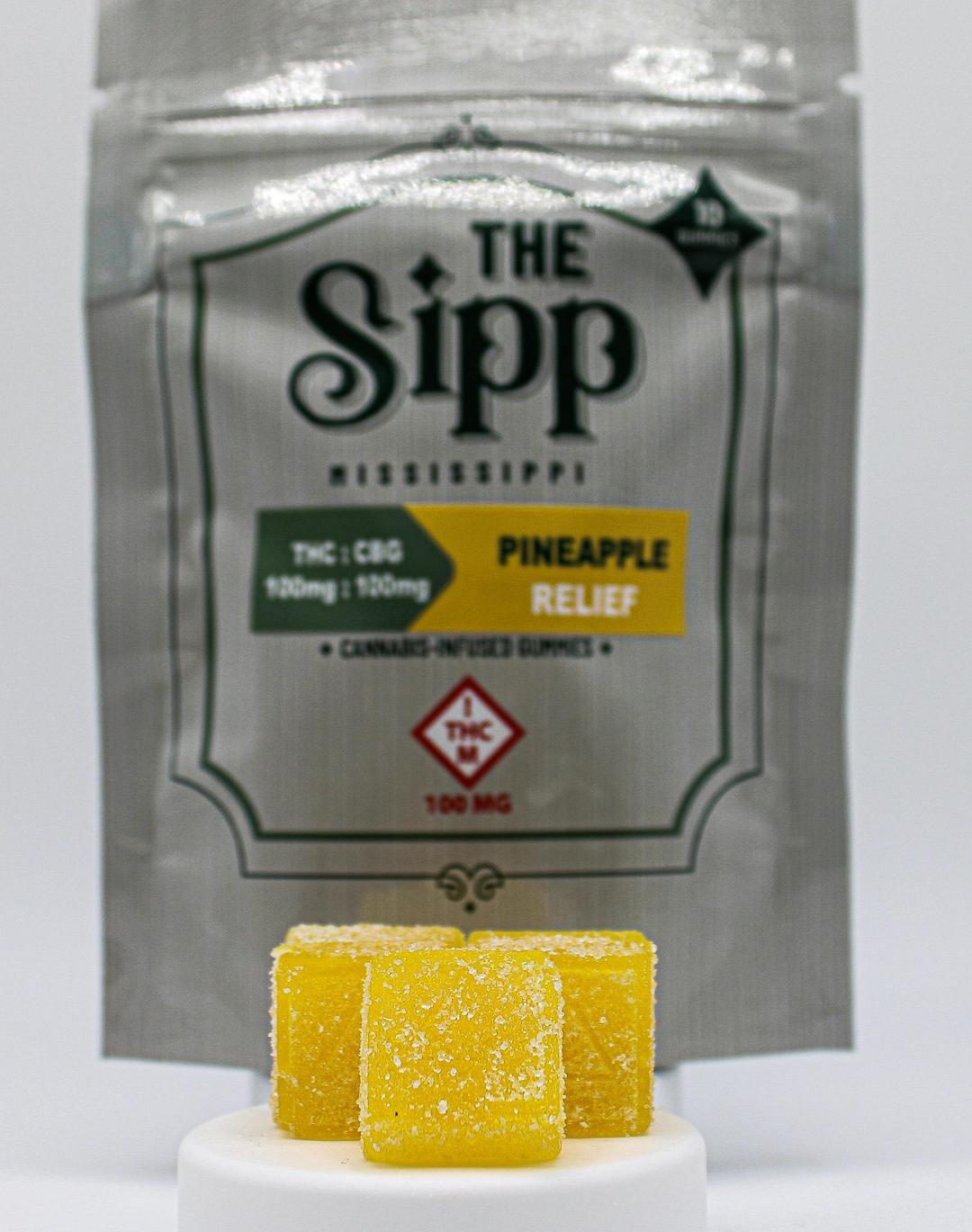The Sipp: 1:1 CBG 100mg Pineapple Relief Gummies (10pk)