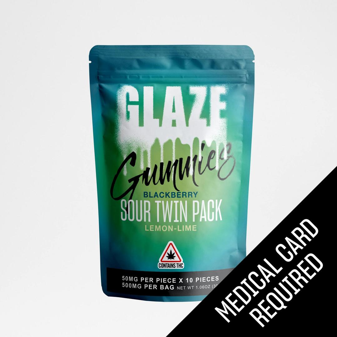 Glaze | Sour Twin Pack Blackberry + Lemon-Lime Gummies | 500mg (MED)