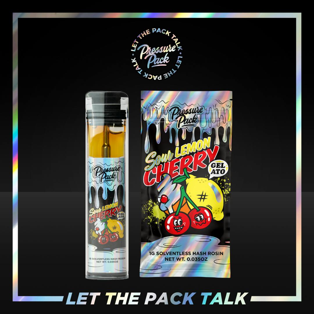 Pressure Pack Sour Lemon Cherry Gelato Solventless Hash Rosin Disposable 1g