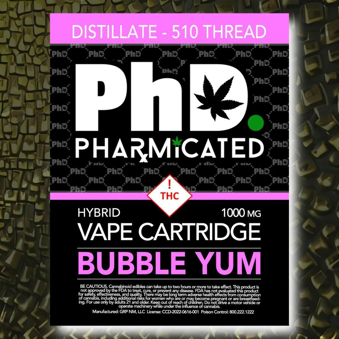Pharmicated 510 Thread Vape Cart - 1000 mg - Bubble Yum (H)
