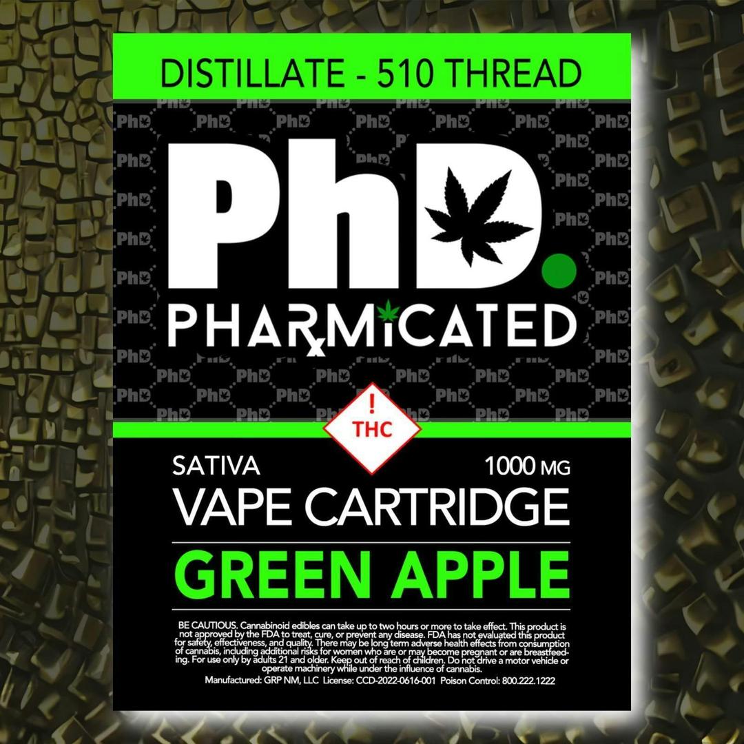 Pharmicated 510 Thread Vape Cart - 1000 mg - Green Apple (S)