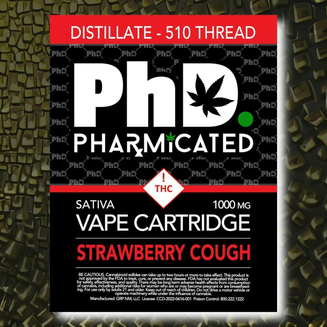 Pharmicated 510 Thread Vape Cart - 1000 mg - Strawberry Cough (S)
