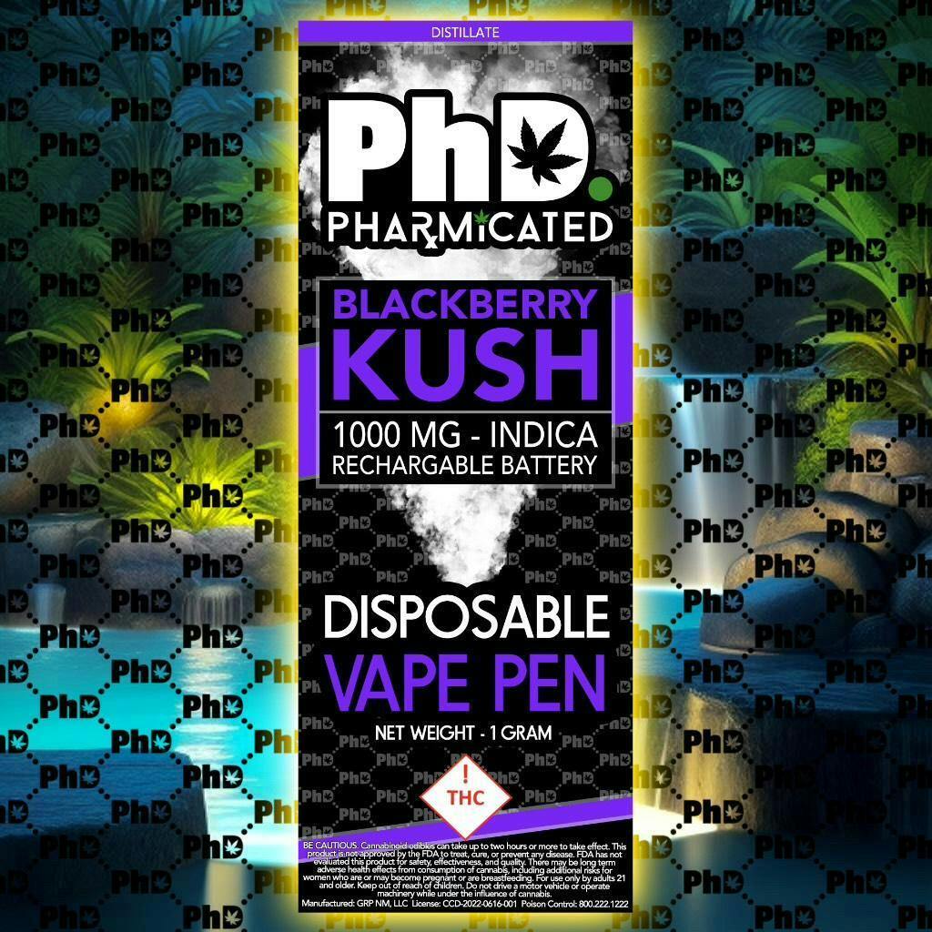 PhD Disposable D9 Vape Cart - 1000 mg - Blackberry Kush (I)