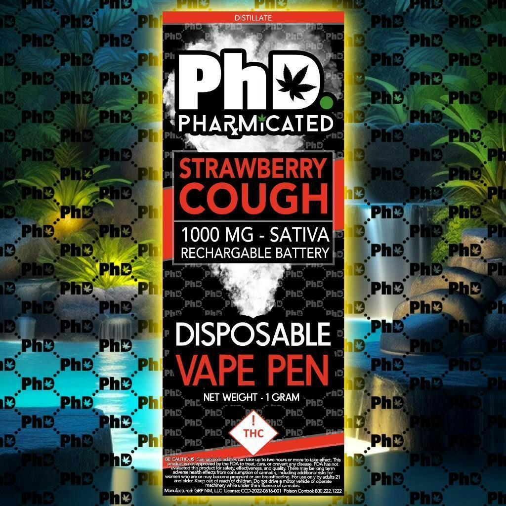 PhD Disposable D9 Vape Cart- 1000 mg - Strawberry Cough (S)