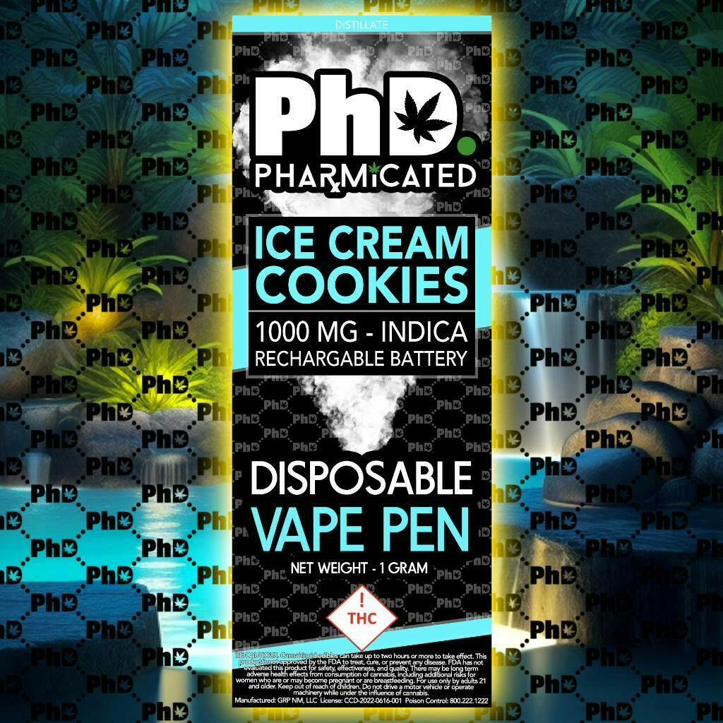 PhD Disposable D9 Vape Cart- 1000 mg - Ice Cream Cookies (I)