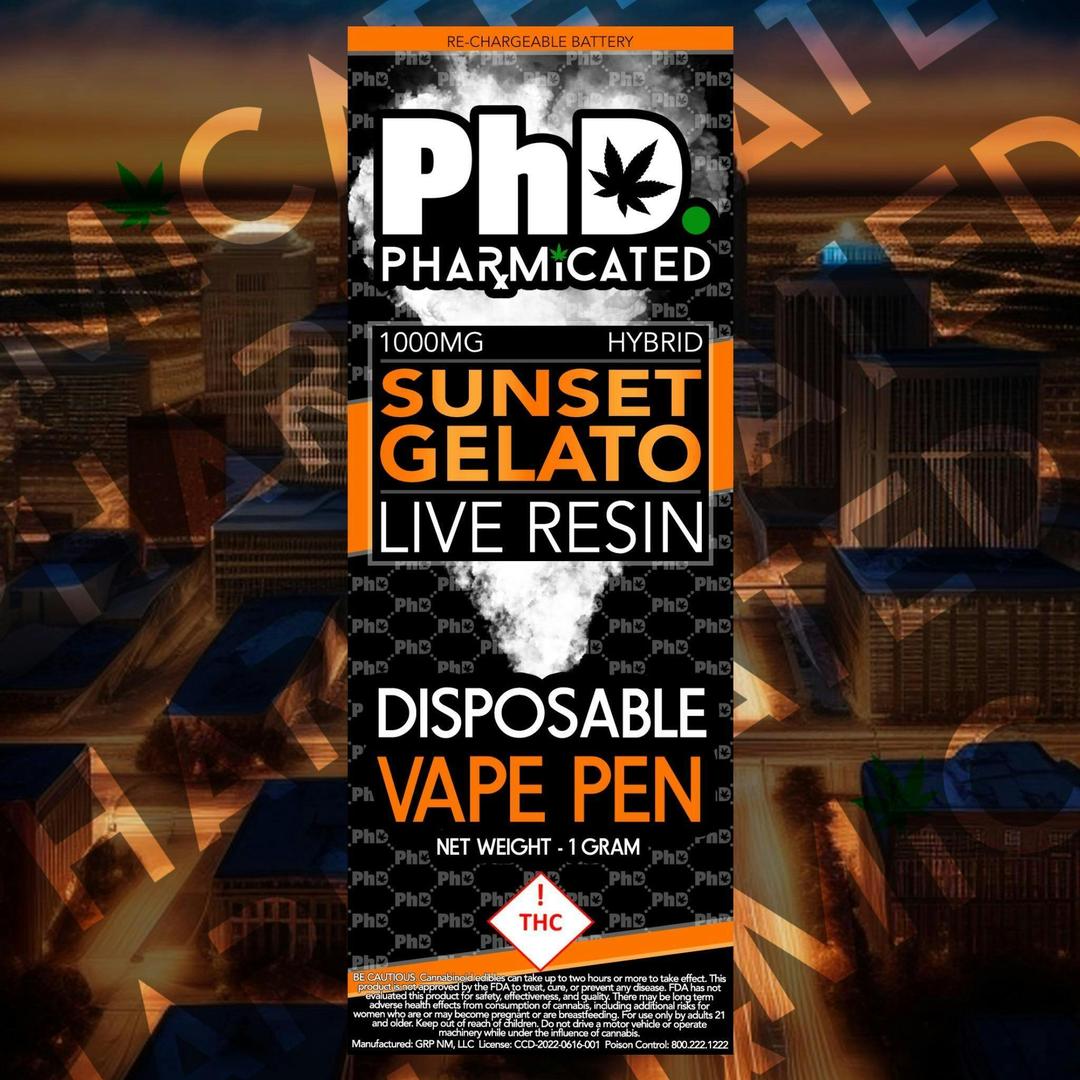 PhD Disposable Vape Cart - Live Resin - Sunset Gelato (H)