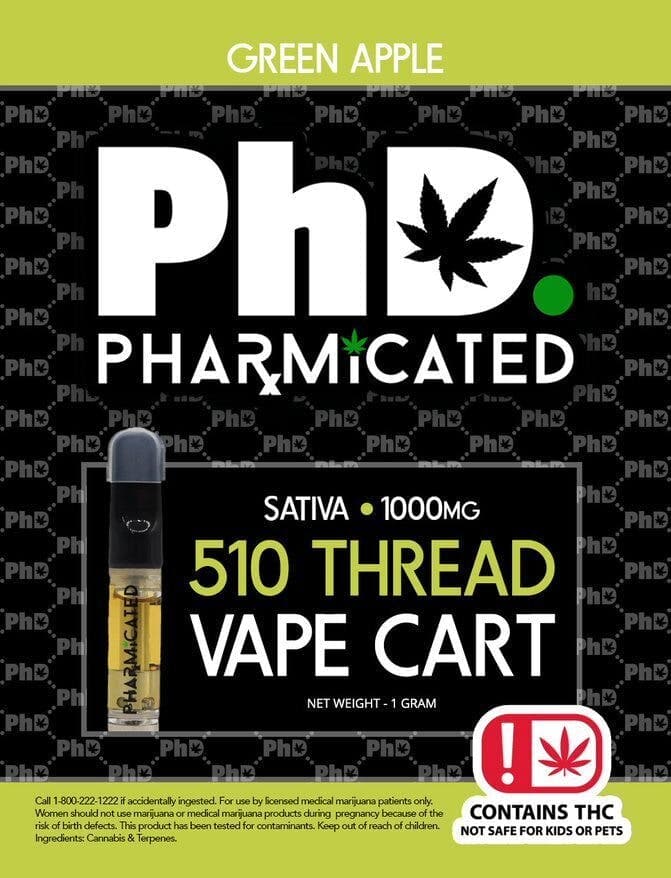 Pharmicated 510 Thread Vape Cart - 1000 mg - Green Apple (S)
