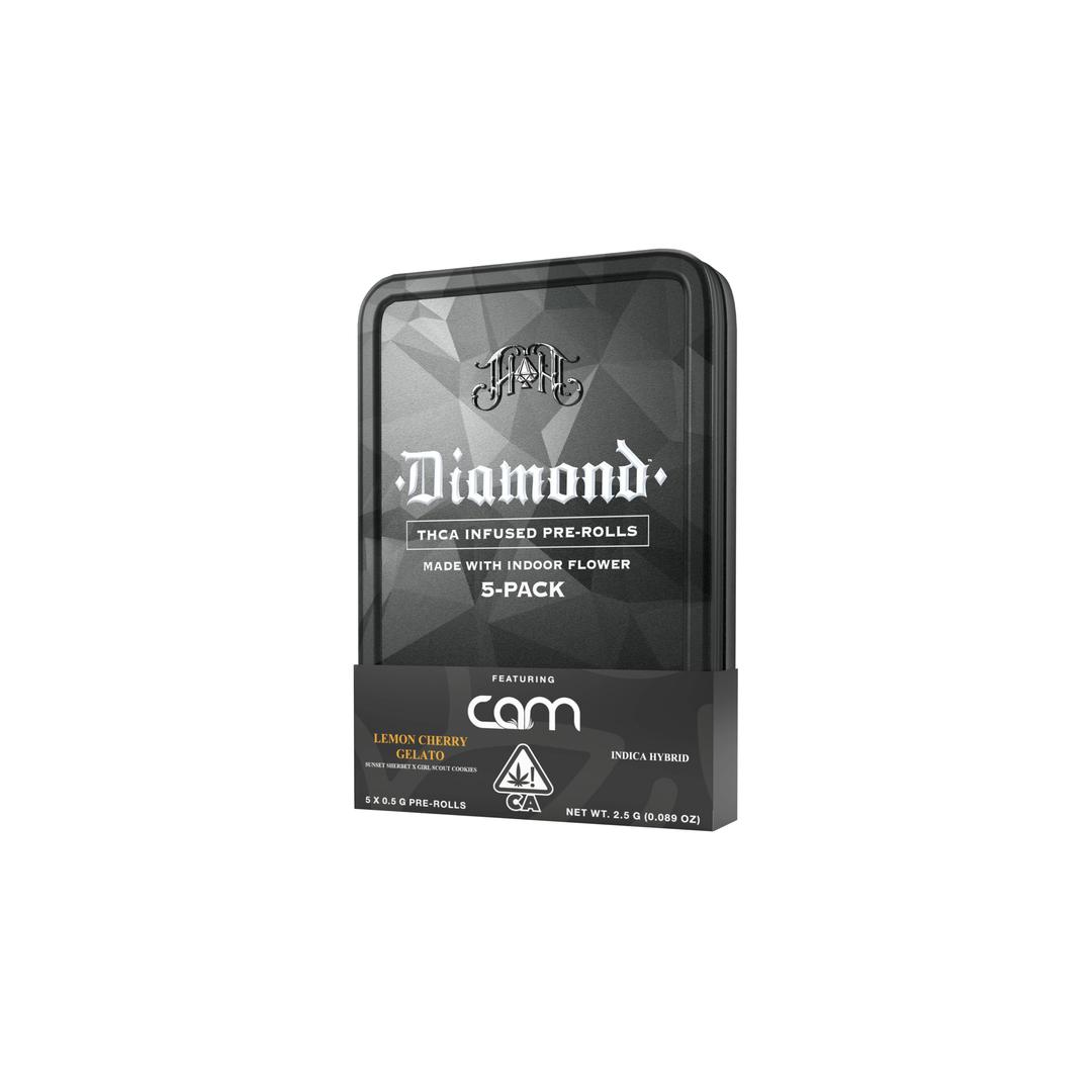 CAM: Lemon Cherry Gelato | (H) - Diamond THCA-Infused Pre-Rolls-2.5G 5-Pack