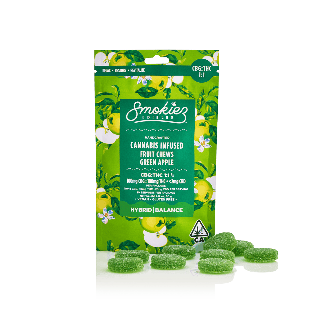 Green Apple 100mg CBG : 100mg THC Fruit Chews - CA