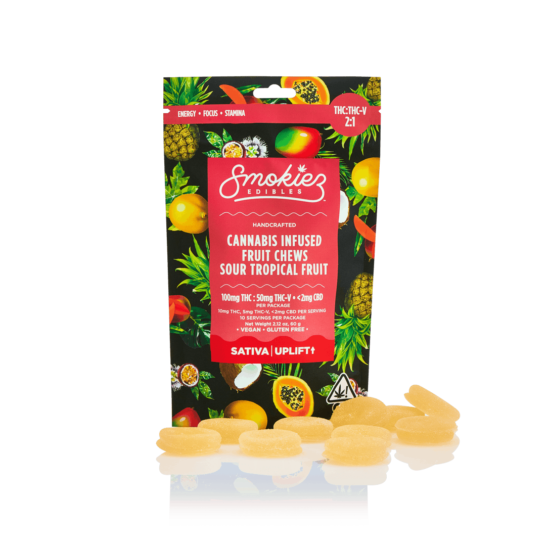 Sour Tropical Fruit 100mg THC : 50mg THC-V Fruit Chews - CA