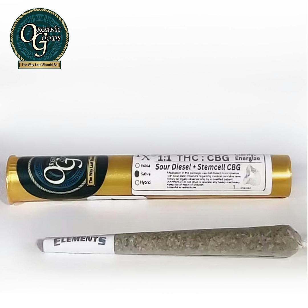 Organic Goods 1:1 THC : CBG Pre-Roll Sour Diesel x Stemcell CBG 1 G