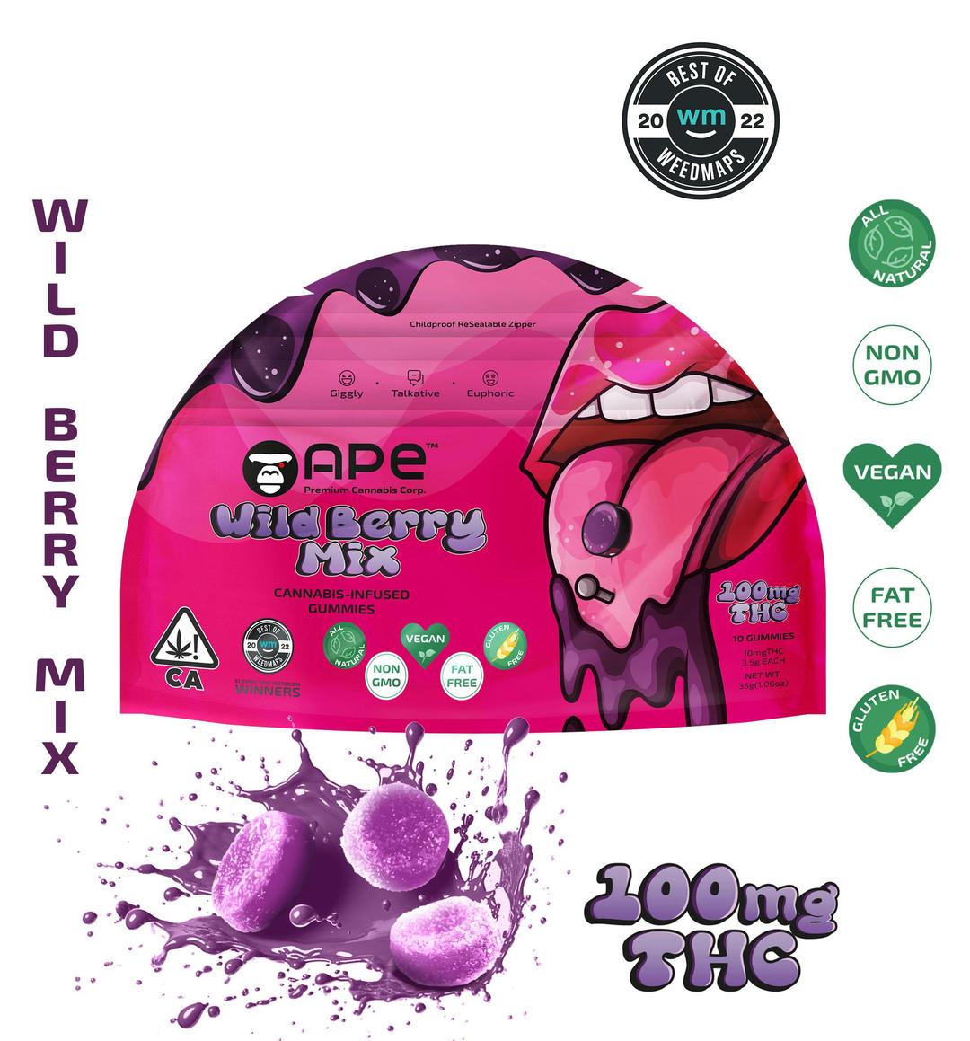 Wild Berry Mix Edibles — 100MG THC Gummies (NET WT 35g | 3.5g each)