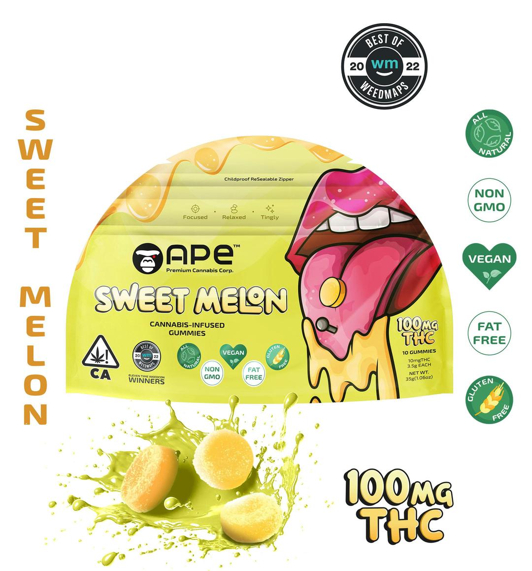 Sweet Melon Edibles — 100MG THC Gummies (NET WT 35g | 3.5g each)