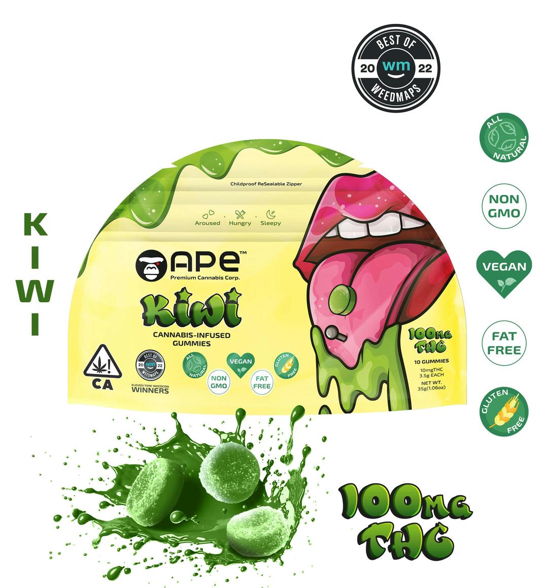 Kiwi Edibles — 100MG THC Gummies (NET WT 35g | 3.5g each)