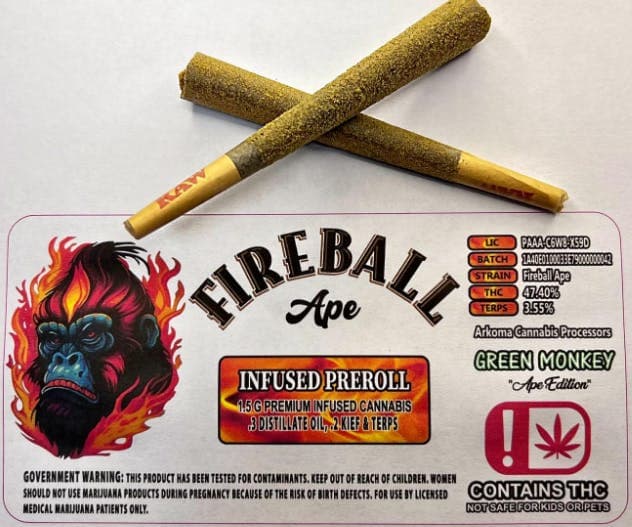Fireball Ape Infused PreRoll 47.4% THC 3.55 Terps