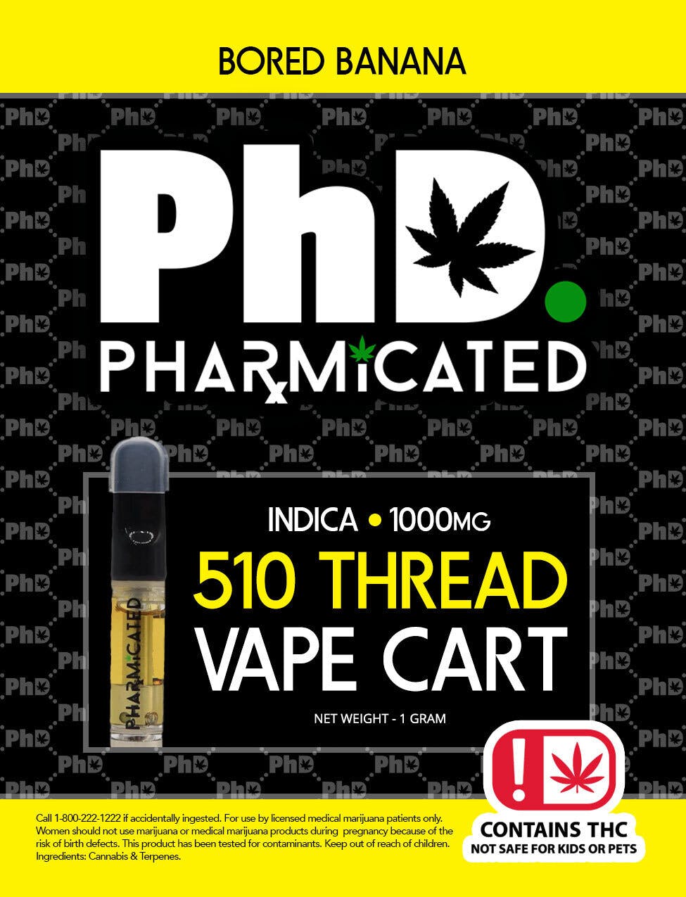 Pharmicated 510 Thread Vape Cart- 1000 mg - Bored Banana (I)