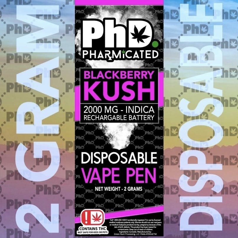 PhD Disposable D9 Vape Cart - 2000 mg - Blackberry Kush (I)