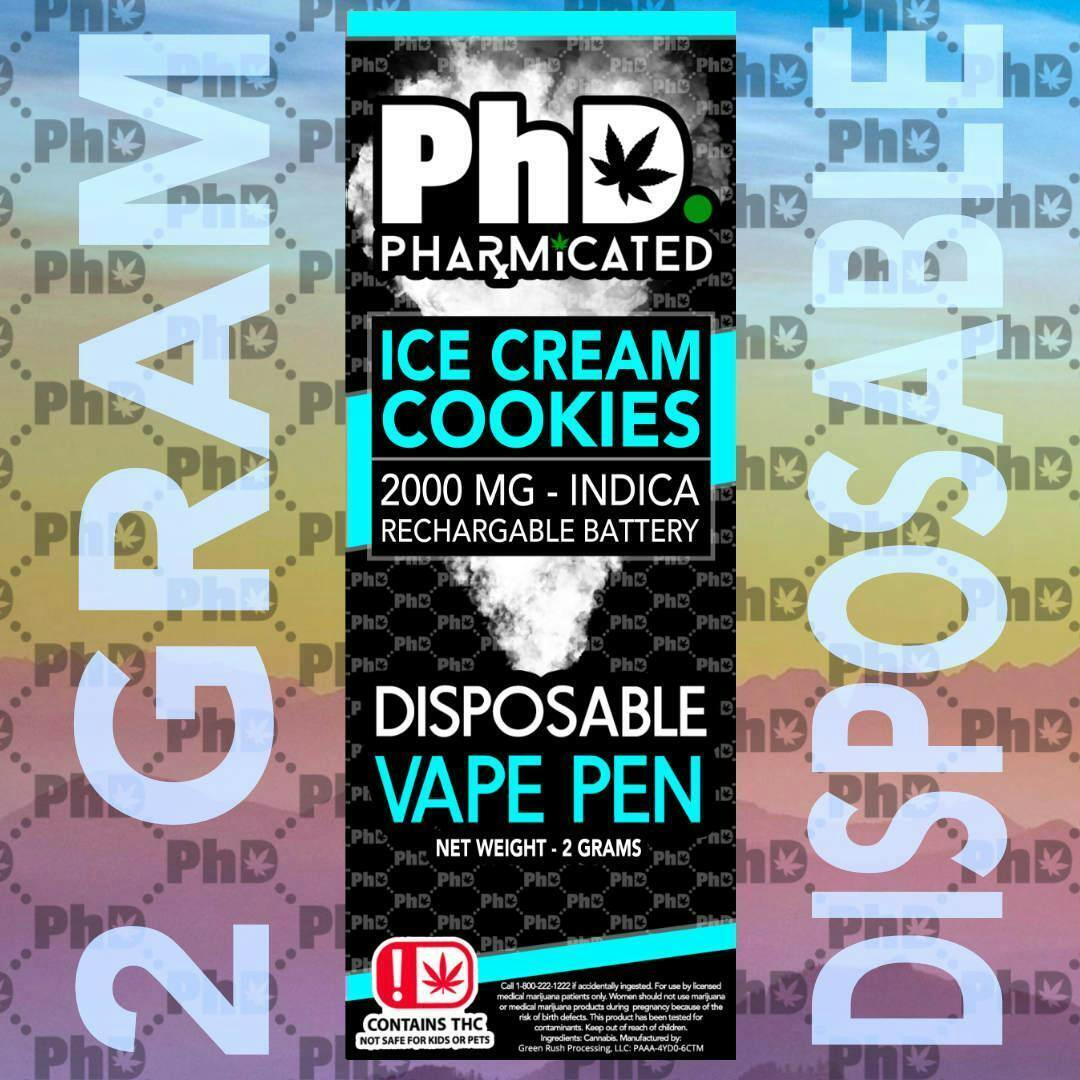 PhD Disposable D9 Vape Cart- 2000 mg - Ice Cream Cookies (I)