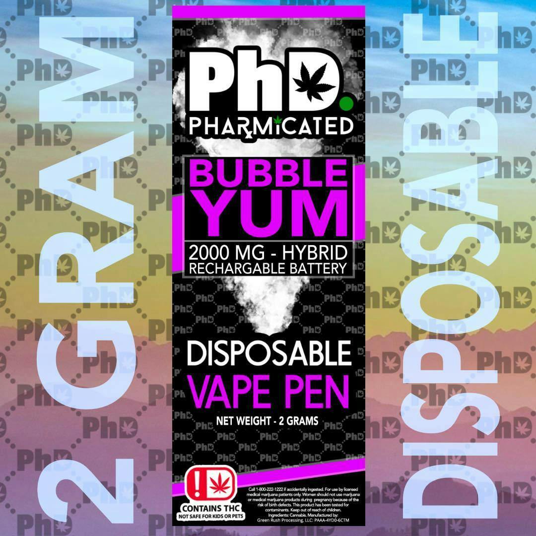 PhD Disposable D9 Vape Cart- 2000mg - Bubble Yum (H)
