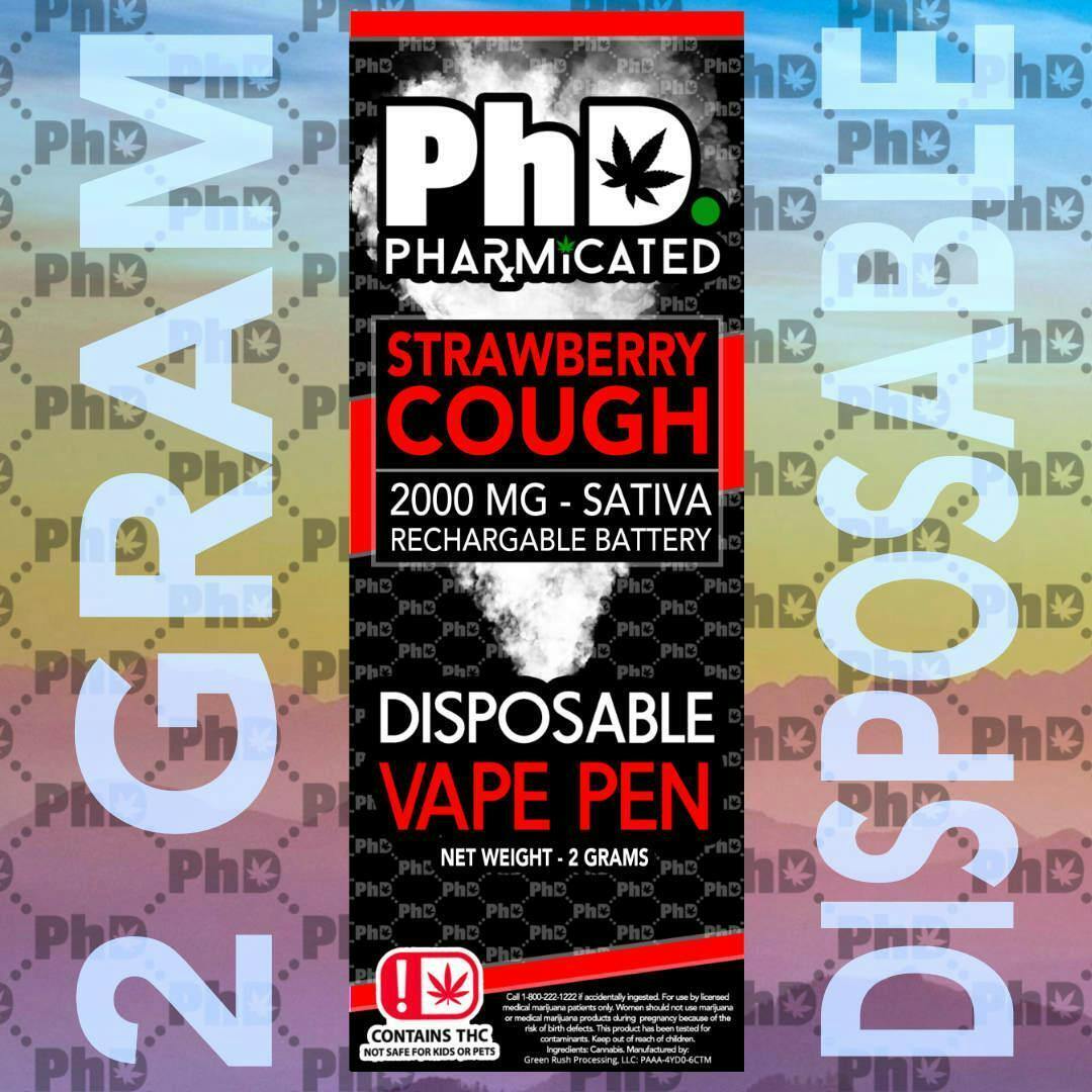PhD Disposable D9 Vape Cart- 2000 mg - Strawberry Cough (S)