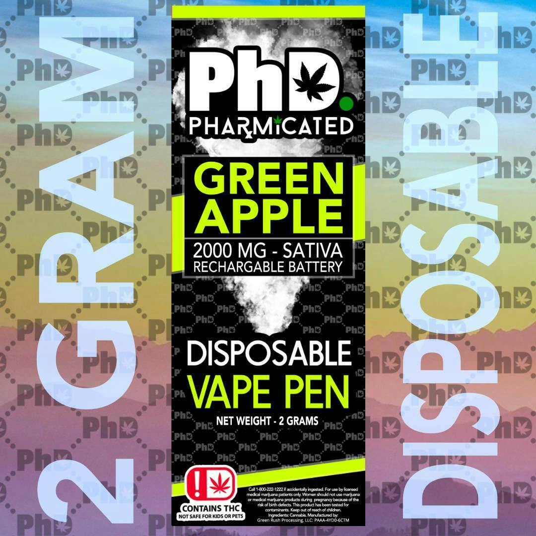 PhD Disposable D9 Vape Cart- 2000 mg - Green Apple (S)