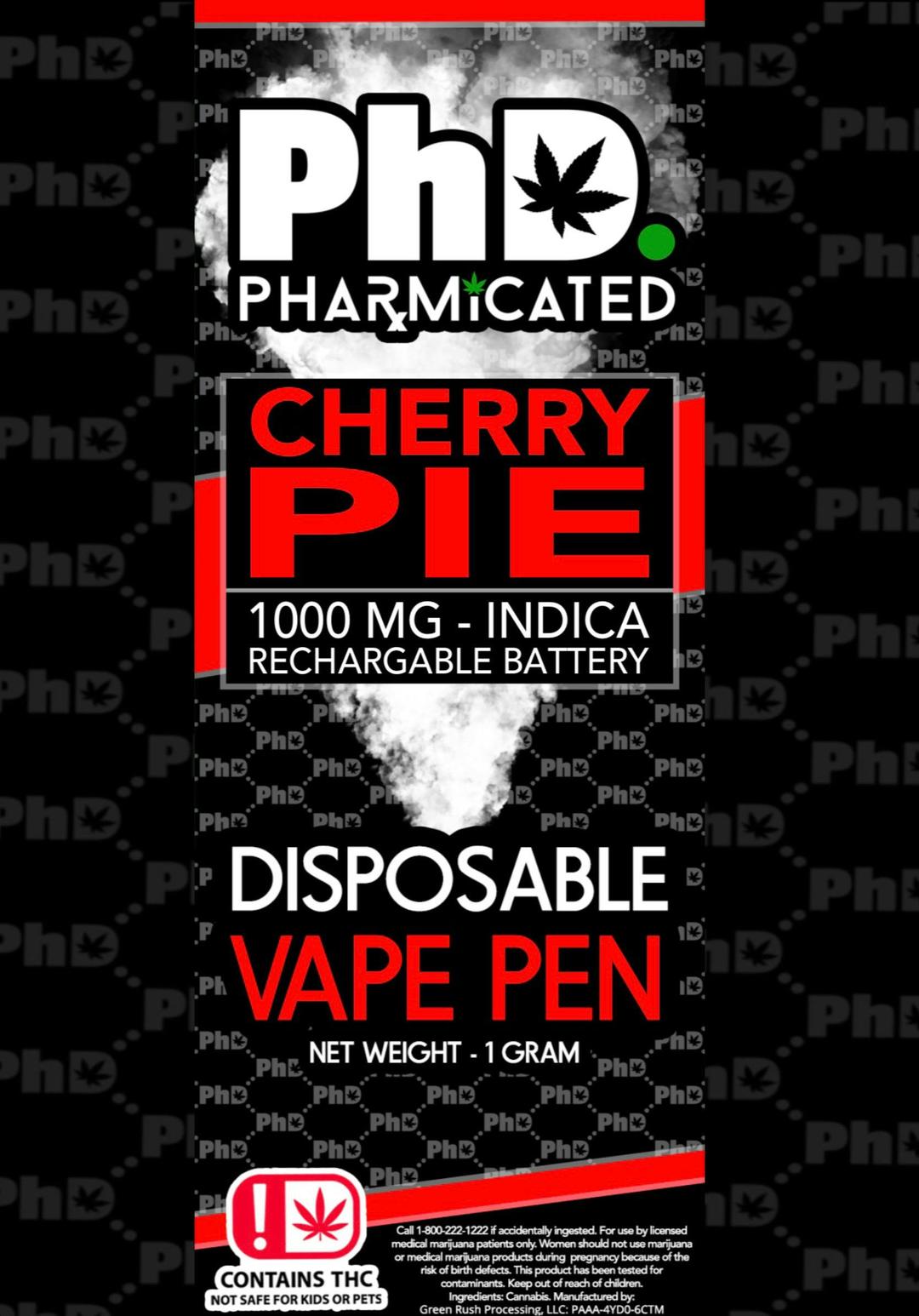 PhD Disposable D9 Vape Cart- 1000 mg - Cherry Pie (I)