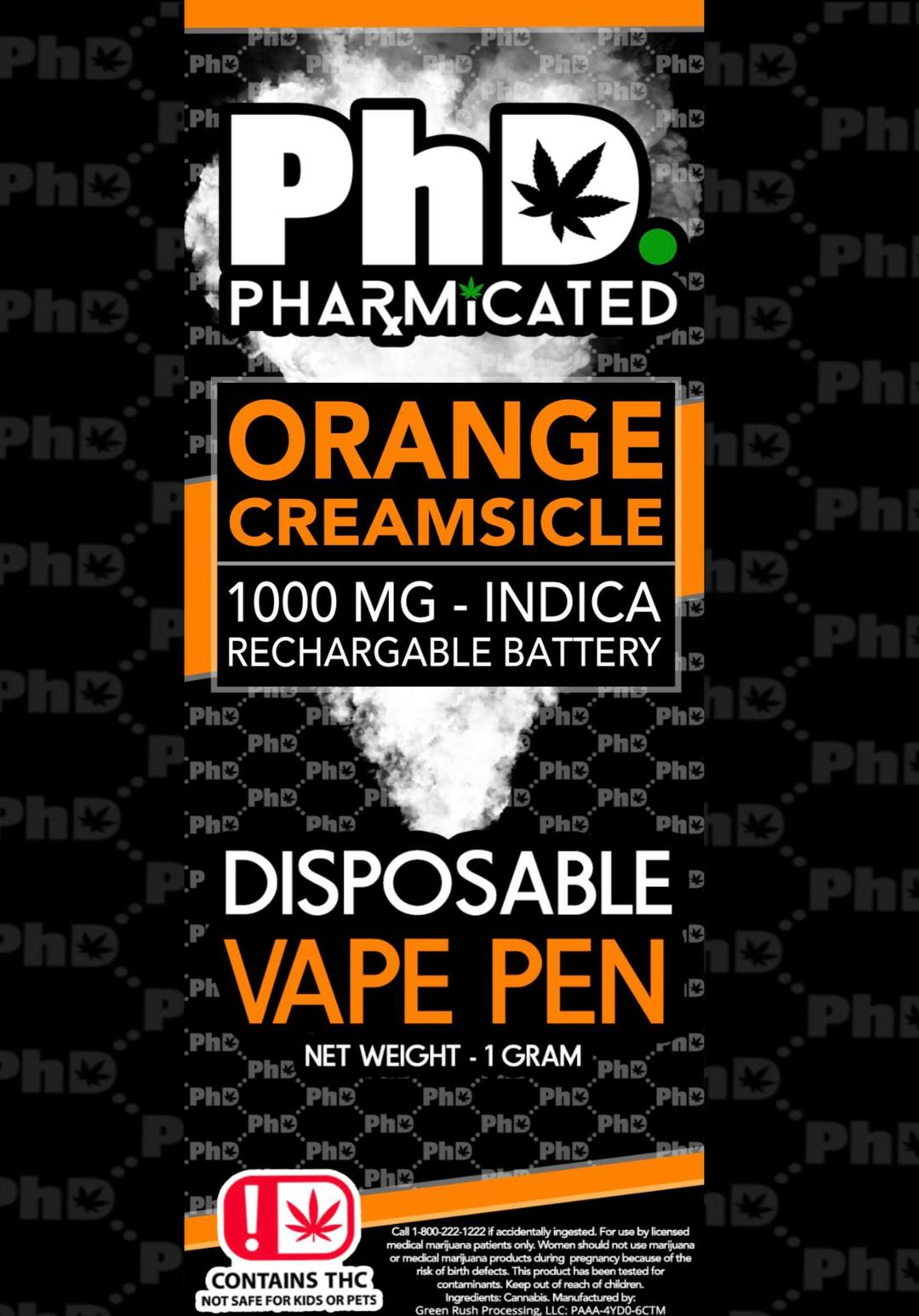 PhD Disposable D9 Vape Cart- 1000 mg - Georgia Peach (I)