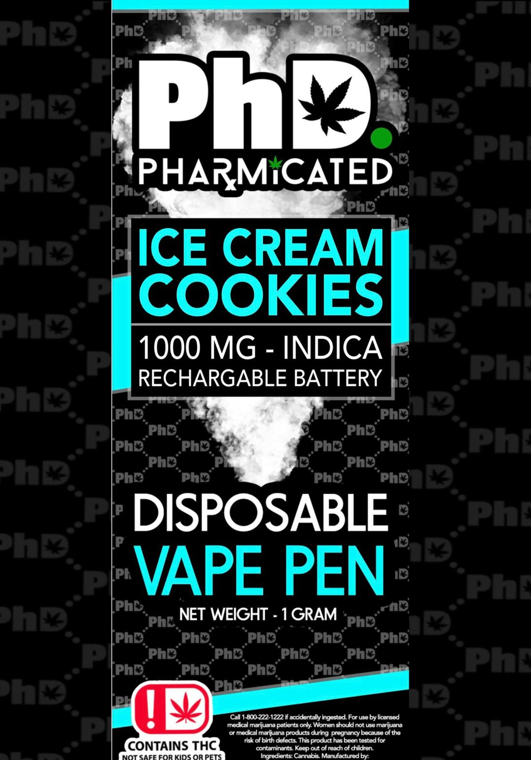 PhD Disposable D9 Vape Cart- 1000 mg - Ice Cream Cookies (I)