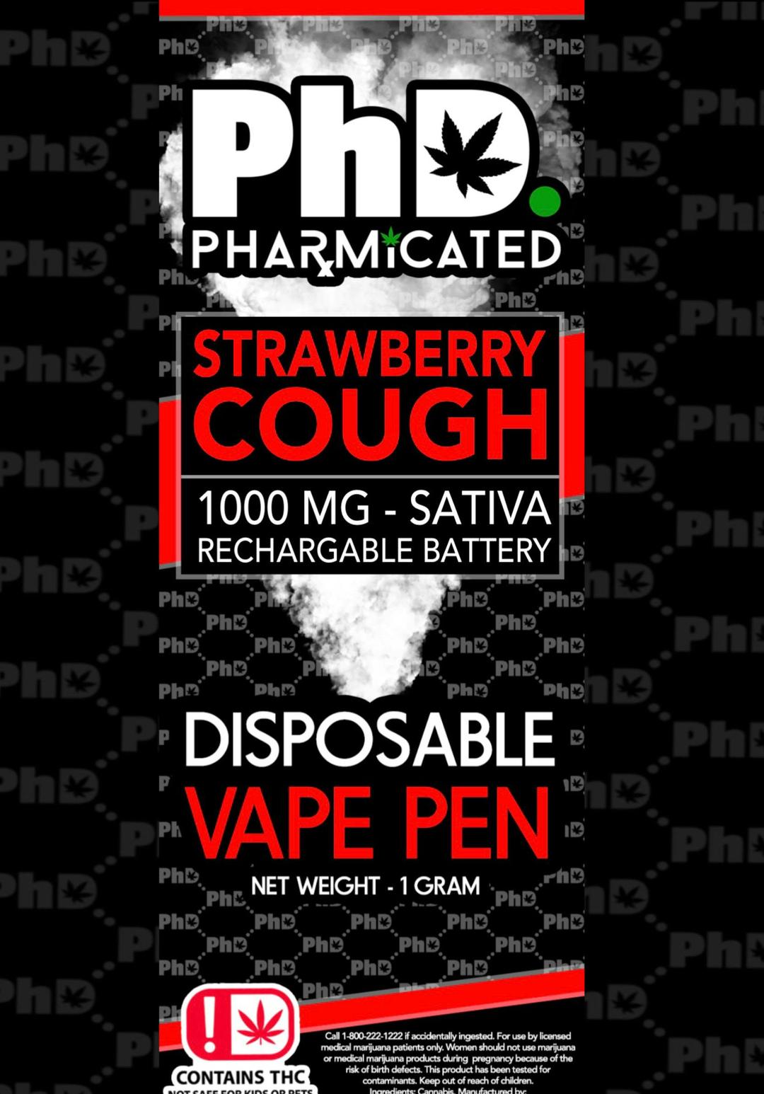 PhD Disposable D9 Vape Cart- 1000 mg - Strawberry Cough (S)