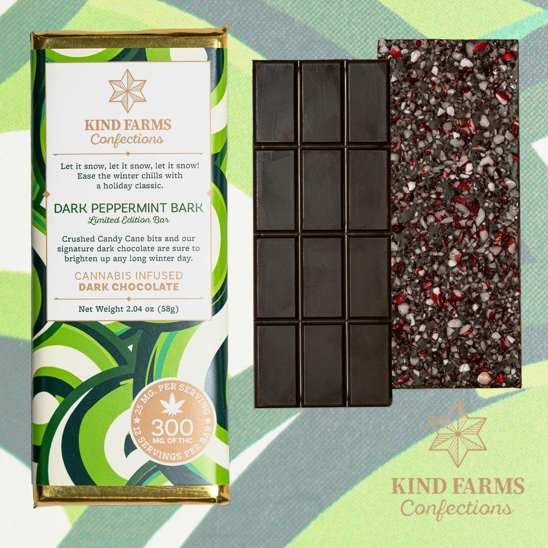 Dark Peppermint Bark Bar 300mg THC - Kind Farms Confections