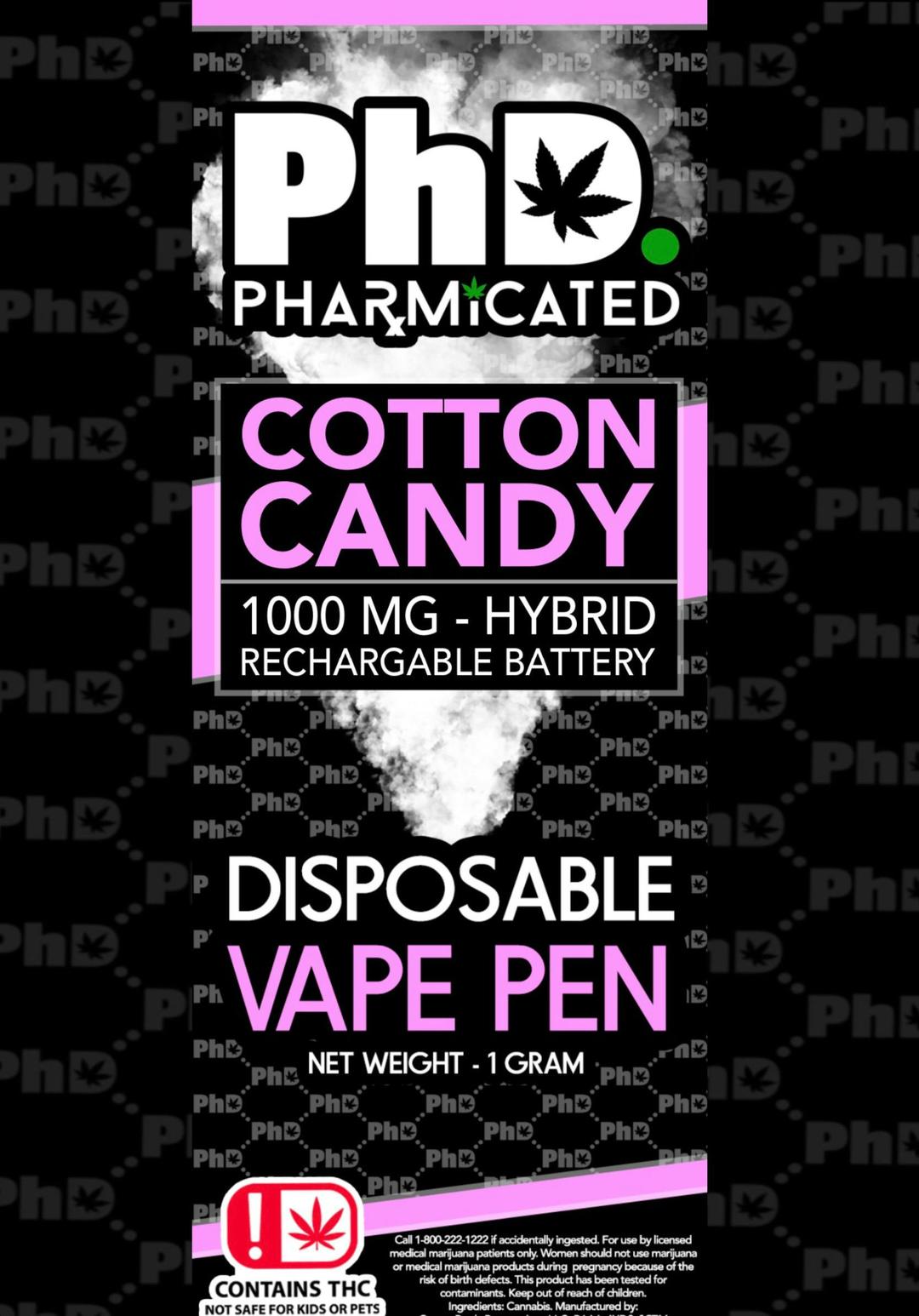 PhD Disposable D9 Vape Cart- 1000 mg - Cotton Candy (I)