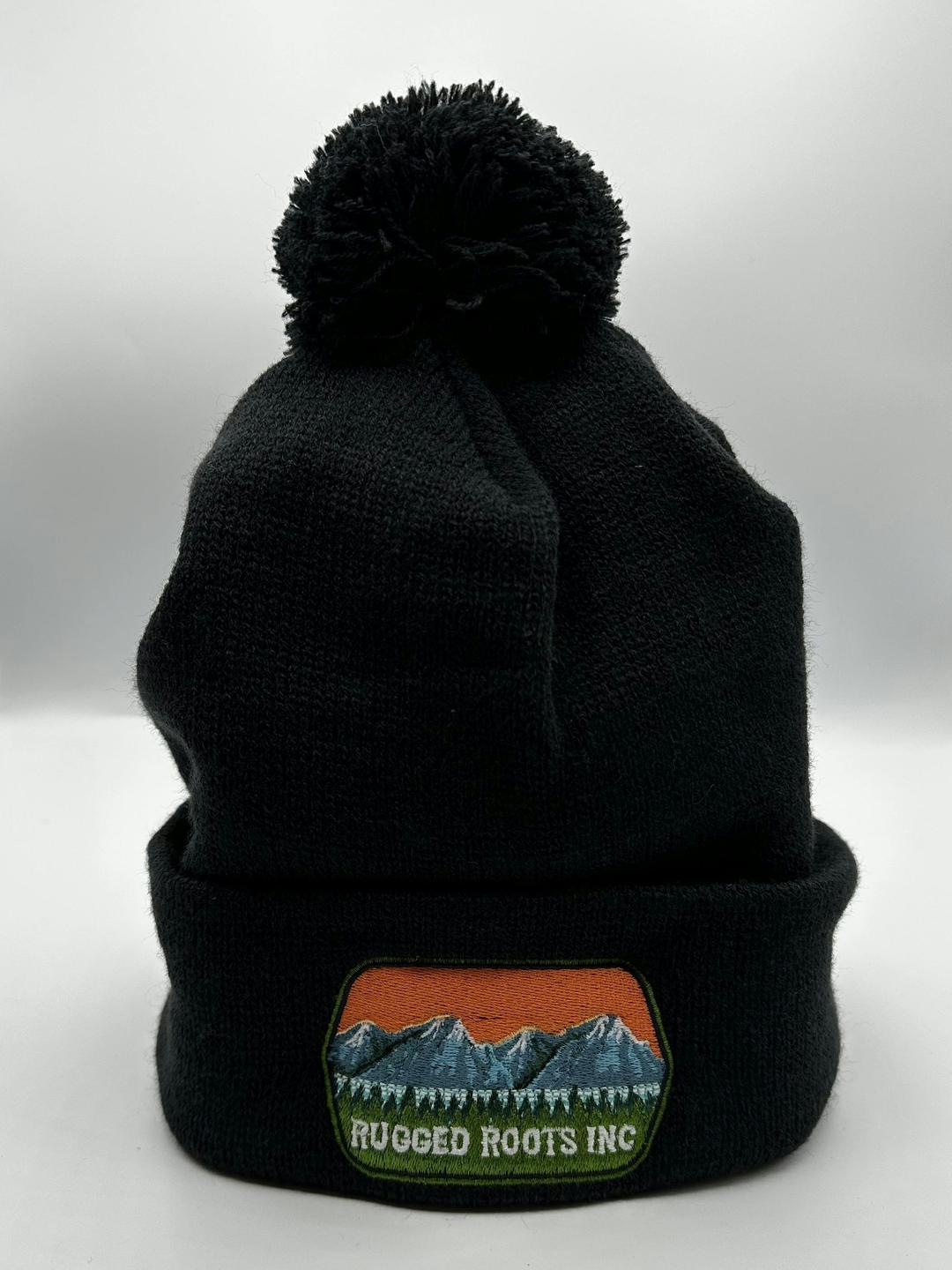 Rugged Roots | Black Beanie with Pom Pom Classic Logo