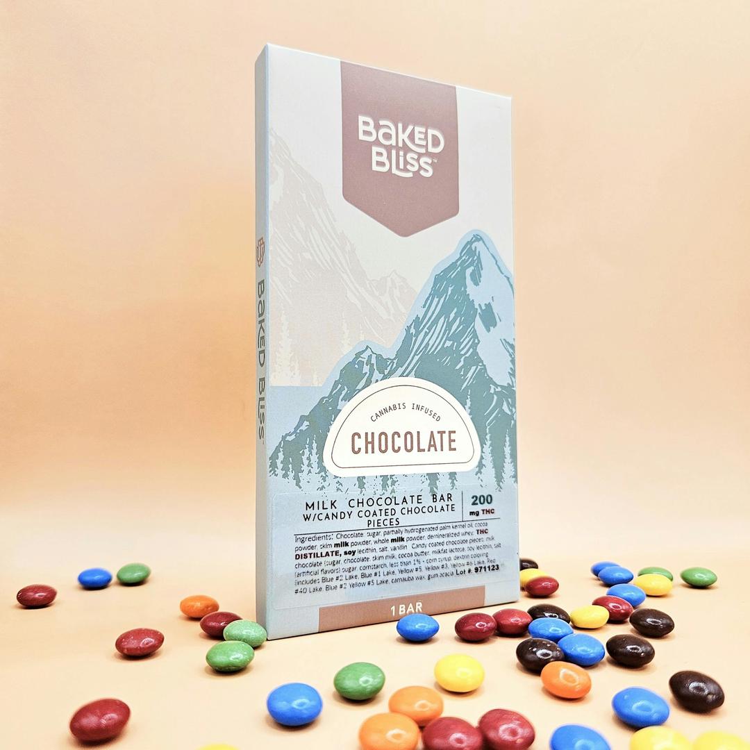 Baked Bliss 200mg Chocolate Bar W/Candy Coated Chocolate Pieces