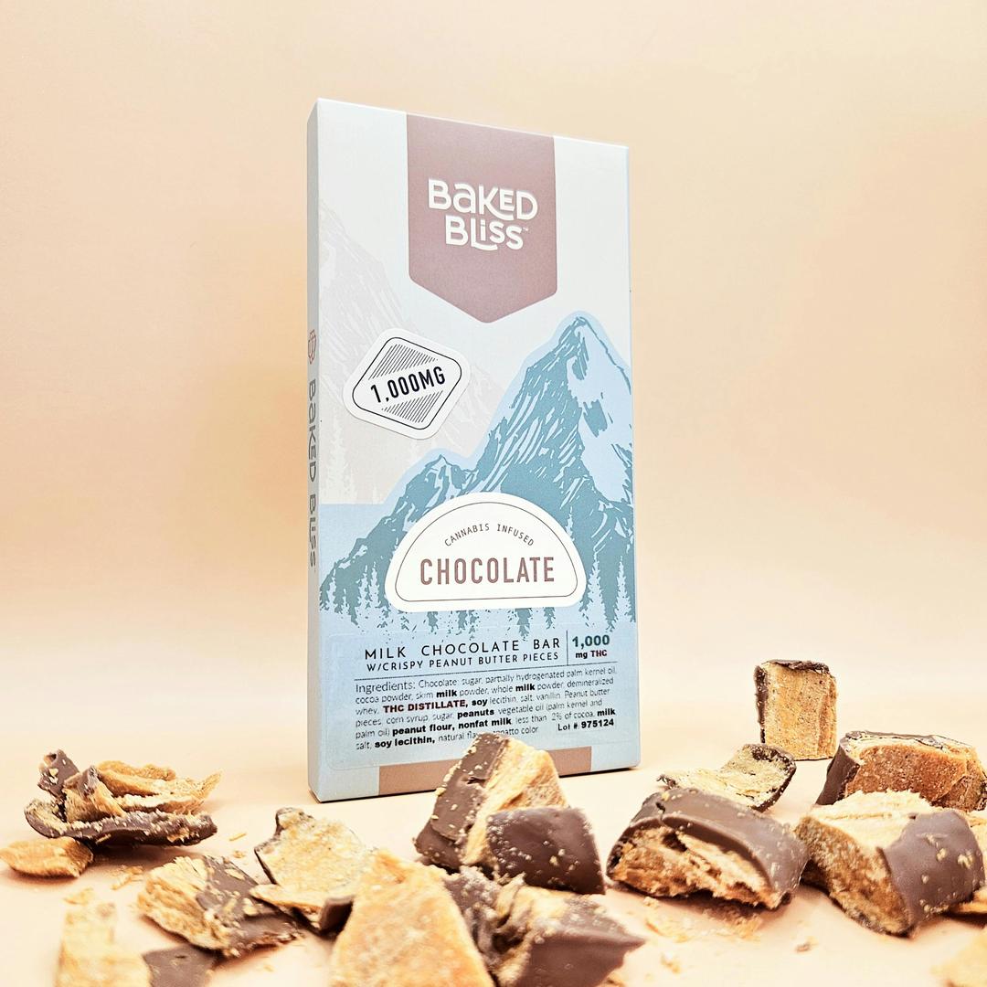 Baked Bliss 1000mg Chocolate Bar W/Crispy Peanut Butter Pieces