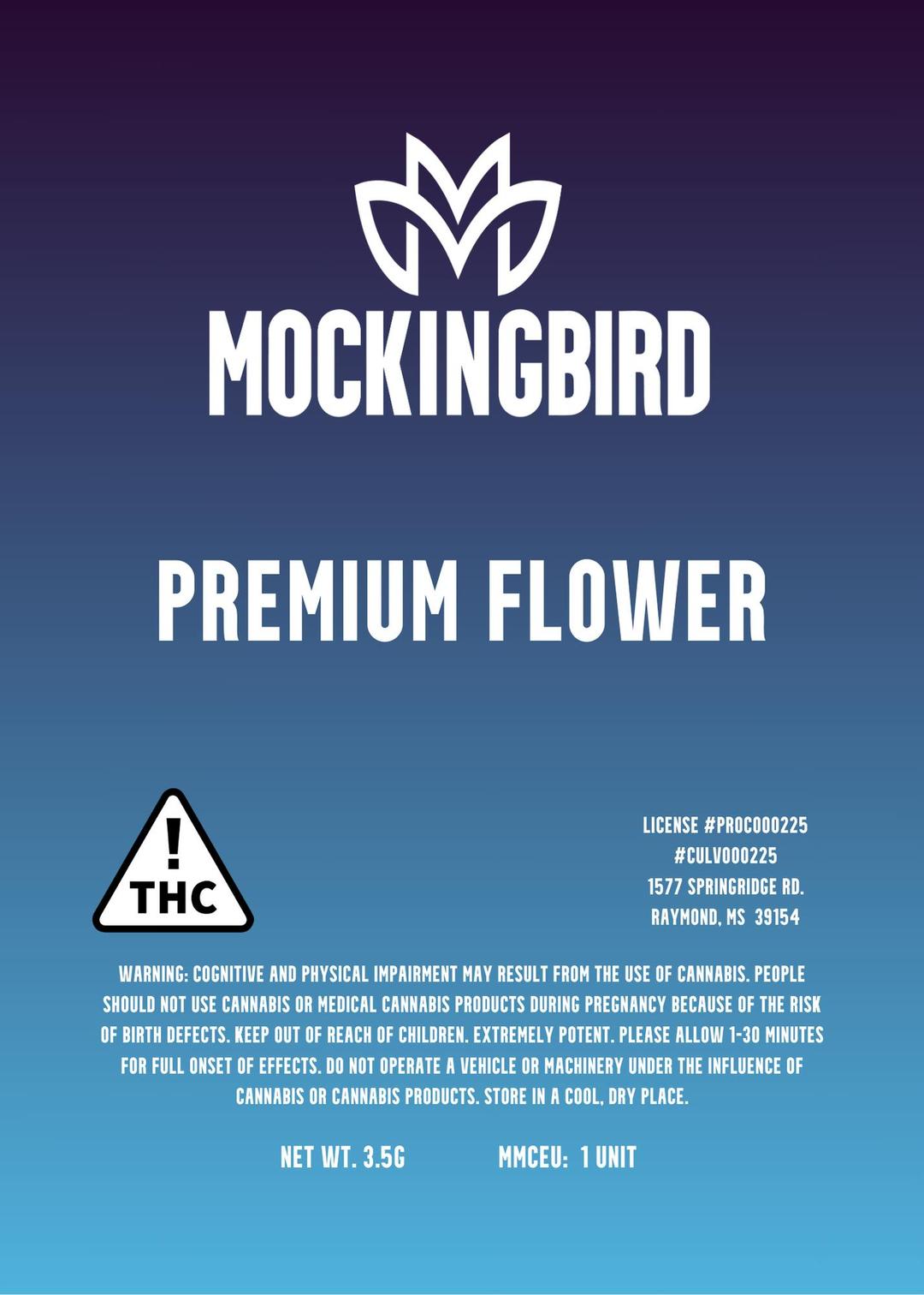 Mockingbird Premium Flower: Chem Chillz 1/8s bag