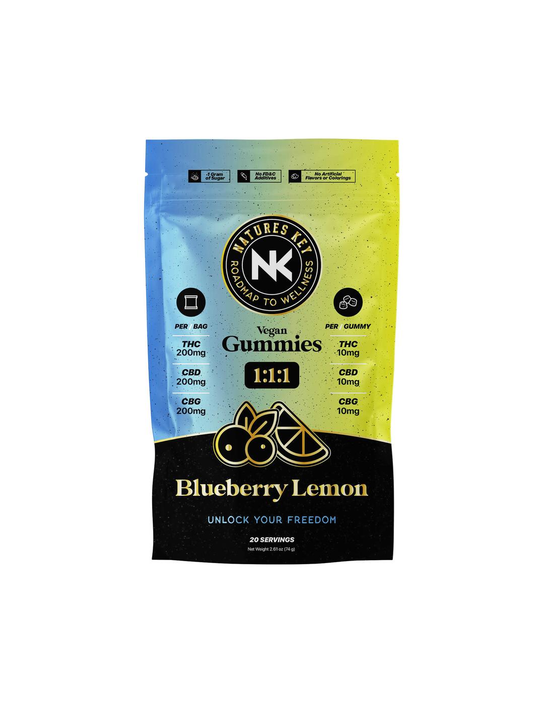 Blueberry Lemon | 1:1:1 | 200mg THC | 200mg CBD | 200mg CBG | Vegan Gummies