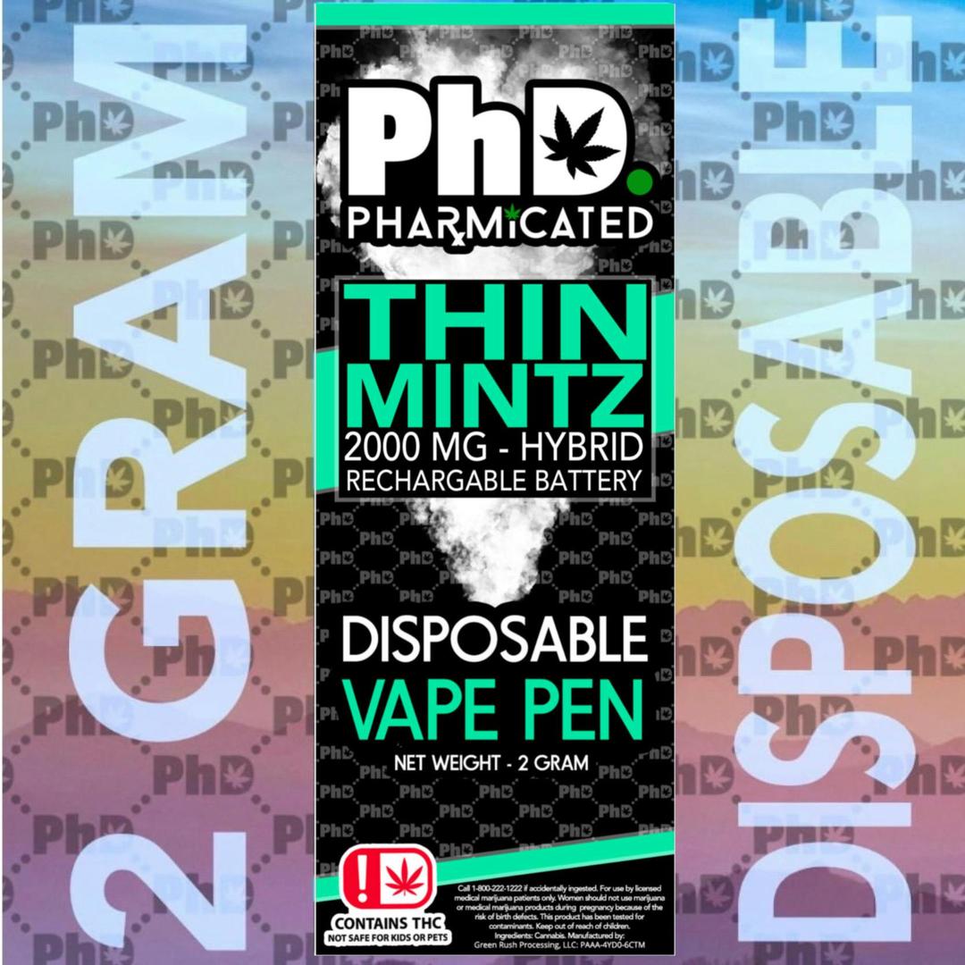 PhD Disposable D9 Vape Cart- 2000 mg - Thin Mintz (H)