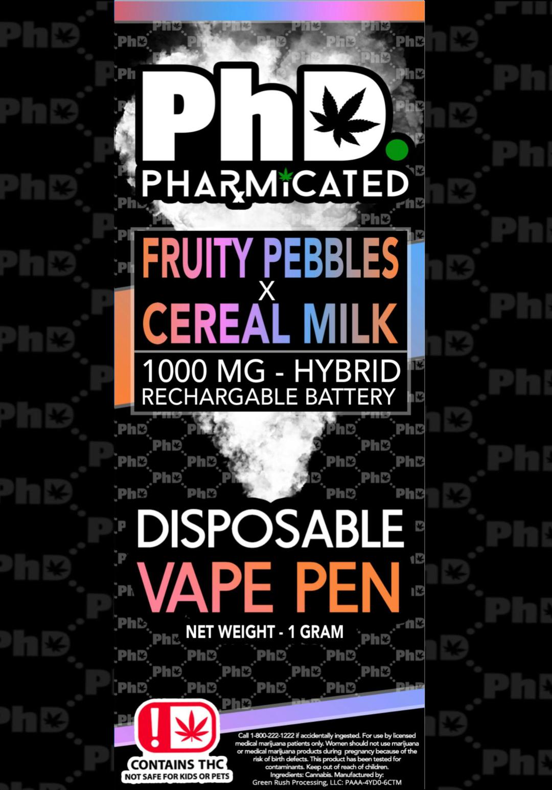 PhD Disposable D9 Vape Cart- 1000 mg - Fruity Pebbles X Cereal Milk (H)