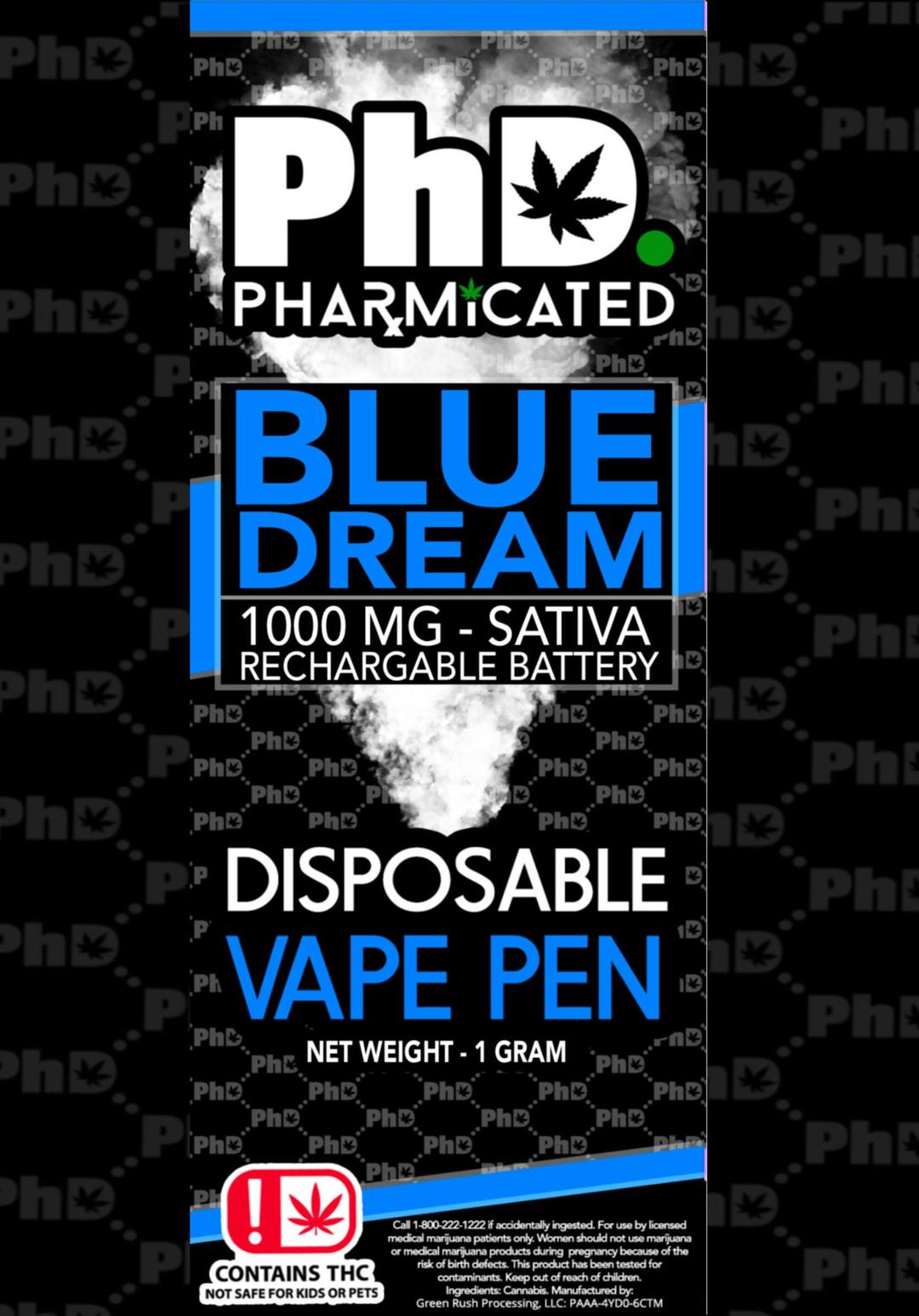 PhD Disposable D9 Vape Cart- 1000 mg - Blue Dream (S)